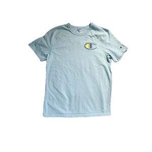 Champion Light Blue T-Shirt Embroidered Logo Women's Tee Casual Basic Neutral